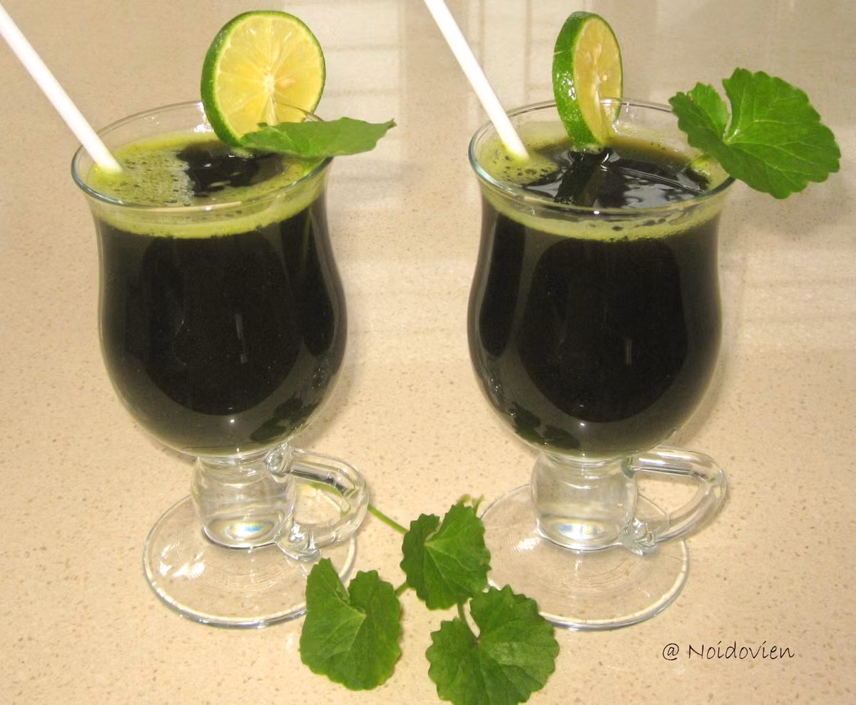 Thái nhỏ rau rồi cho vào máy xay cùng một chút nước lọc, xay thật mịn. Sau đó đổ ra rây lại để bỏ phần bã và chỉ lấy phần nước rau má, diếp cá cho vào cốc. Khi thưởng thức, bạn có thể cho chút đường/sữa vào để dễ uống hơn. Ảnh: shipdoandanang.net.