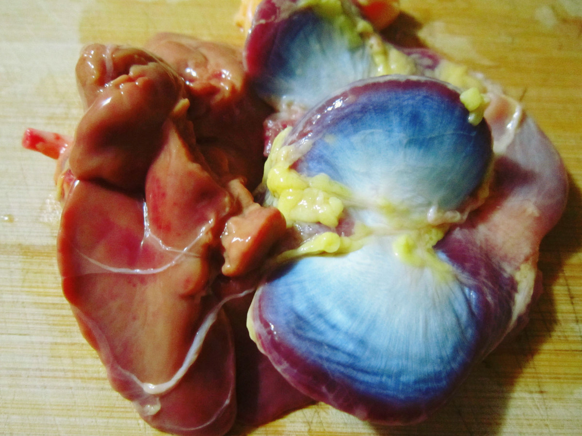 2. Giá đỗ xào lòng gà. Nguyên liệu: Giá đỗ, lòng gà, hành khô, rau mùi, hạt nêm, mỡ gà. Lòng gà làm sạch, thái thành miếng vừa ăn. Ảnh: BepGiaDinh.com.