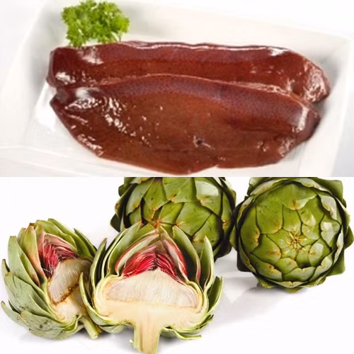 3. Canh atiso hầm với gan lợn. Nguyên liệu : Hoa atiso 50g, gan lợn 100g, gia vị muối, đường, hạt nêm, tiêu vừa đủ. Hoa atiso rửa sạch, giã nhỏ, lọc lấy 100ml nước (lọc như lọc cua). Ảnh: longlontietcanh.com.