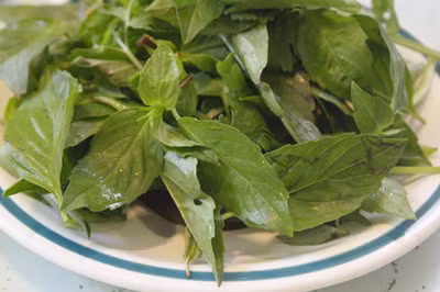 Tỏi bóc sạch, rửa sạch, băm nhỏ. Sả rửa sạch, băm nhỏ. Thịt vịt, thái miếng nhỏ. Ướp gia vị, mắm muối, tỏi băm, sả băm. Lá lốt, húng quế nhặt sạch và rửa sạch. Thái vừa. Ảnh: meovatdoisong.net.