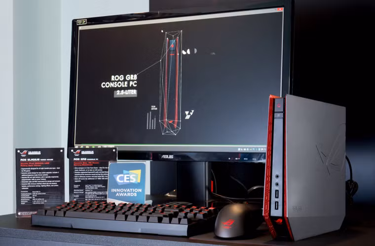 Dòng máy PC ASUS ROG GR8 dành riêng cho game thủ lại mạnh mẽ về đồ hoạ game Full HD, chuột Gladius đẳng cấp game thủ và bàn phím cơ học M801 cho trải nghiệm game mạnh mẽ và hoàn hảo.
