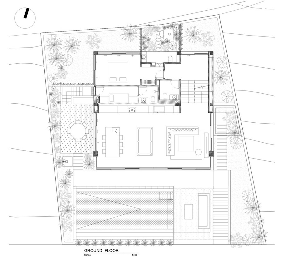 Mặt bằng chi tiết tầng 1 của biệt thự.