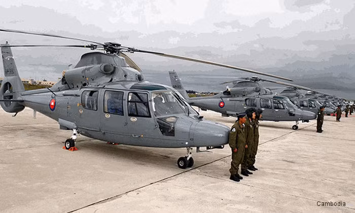 Đông nhất trong biên chế Không quân Campuchia là loại trực thăng đa dụng Harbin Z-9 do Trung Quốc sản xuất và viện trợ cho nước này. Đây là loại trực thăng có thể làm tốt các nhiệm vụ vận tải hoặc thậm chí là yểm trợ hoả lực đường không. Nguồn ảnh: Cambodia.