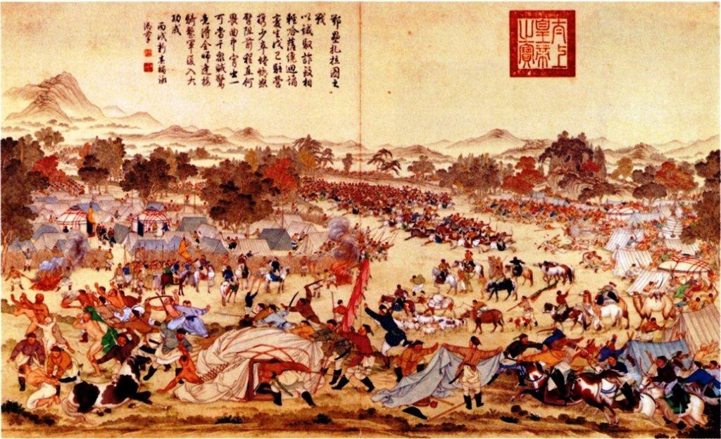 Tranh vẽ tường thuật lại trận đánh để đời của Hàn Tín. Ảnh: Beijing Meseum.