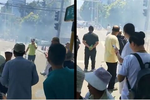 Vụ nổ được cho là không lớn nhưng thiết bị nổ tự chế này đã phát ra rất nhiều khói. Nguồn ảnh: Weibo.