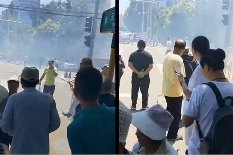 Vụ nổ được cho là không lớn nhưng thiết bị nổ tự chế này đã phát ra rất nhiều khói. Nguồn ảnh: Weibo.