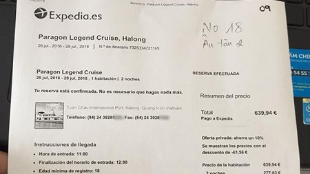 Số điện thoại của hãng tàu Paragon Cruise mà Expedia cung cấp cho gia đình du khách Tây Ban Nha là của một quán trà sữa ở Hà Nội. Ảnh: Thanh Niên.