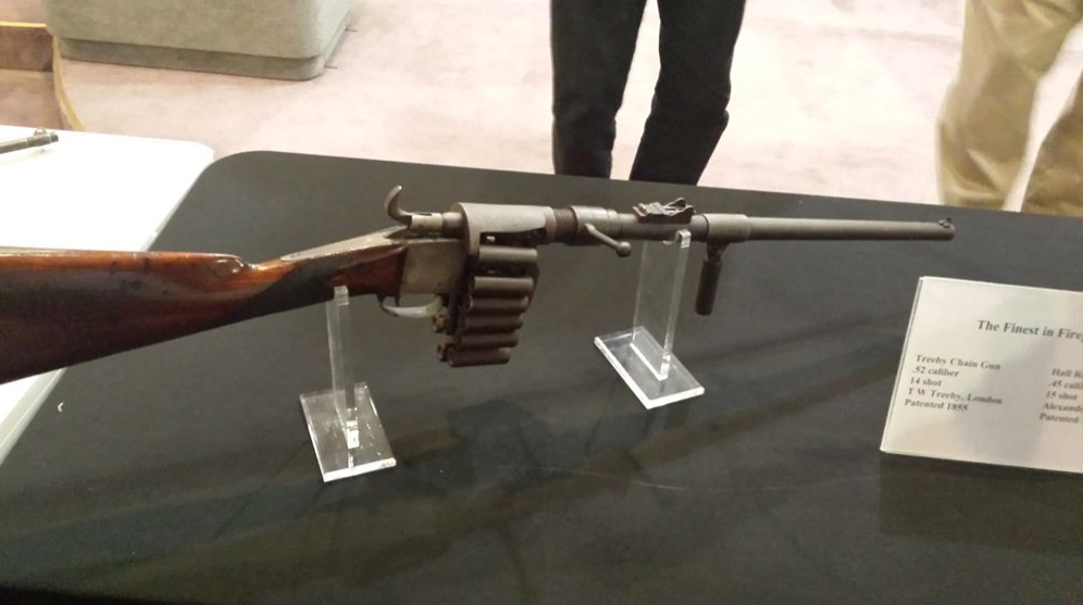Trong ảnh là súng trường Treeby một trong những khẩu Chain gun đầu tiên trên thế giới. Nguồn ảnh: firearmsforum.com.