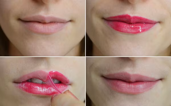 Khi dùng son xăm, bạn chỉ cần thoa đều một lớp mỏng lên môi, chờ 10-15 phút rồi dùng tay lột nhẹ nhàng. Màu son sẽ bám lên môi rất tự nhiên và có thể lưu cả ngày cho dù bạn có ăn uống hay dùng khăn lau cũng không hề bị lem hay nhạt đi. Bên cạnh đó, môi không hề bị đau hay rát khi lột son.