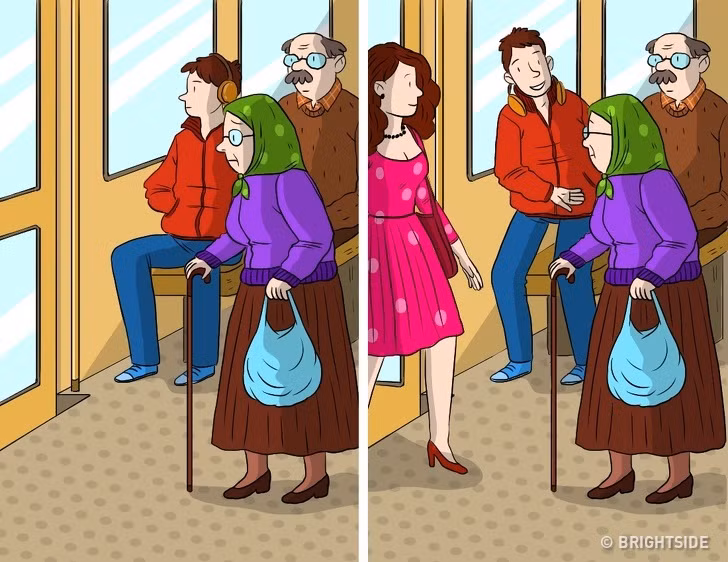 Một trong những ví dụ cho hiệu ứng tâm lý này là việc một người đàn ông có thể tự nguyện đứng dậy nhường chỗ cho một cụ già chỉ để gây ấn tượng tốt với cô gái có mặt tại đó.