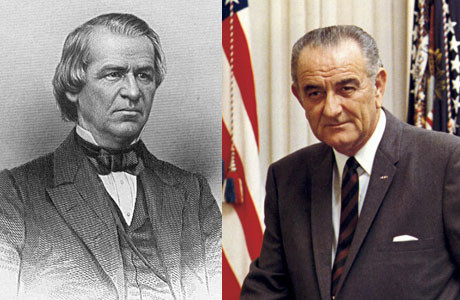 Kỳ lạ hơn nữa là ông Andrew (trái ảnh) sinh năm 1808 trong khi ông Lyndon (phải ảnh) sinh năm 1908. Hai người sinh cách nhau 100 năm.