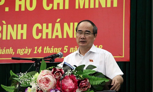 Ông Nguyễn Thiện Nhân, Ủy viên Bộ Chính trị, Bí thư Thành ủy TP.HCM phát biểu tại cuộc gặp các cử tri Bình Chánh