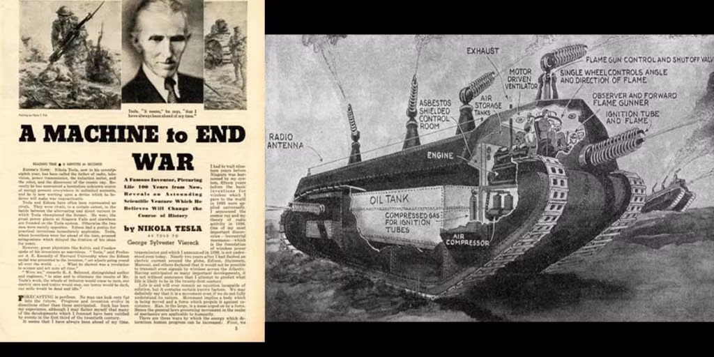 Nhà khoa học Tesla được cho là người tiến gần nhất tới mẫu tia tử thần hoàn thiện. Ông gọi vũ khí này là Teleforce có thể tiêu diệt 10.000 máy bay và 1 triệu lính bộ binh từ cách hàng trăm km. Theo Tesla, mục đích ra đời siêu vũ khí này là bảo vệ hòa bình thế giới và ngăn chặn chiến tranh.