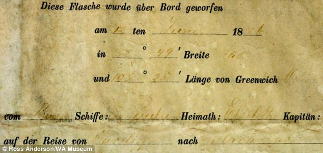 Căn cứ vào nội dung viết trong lá thư, các chuyên gia xác nhận chiếc chai bị vứt xuống vùng biển phía đông nam Ấn Độ Dương ngày 12/6/1886 khi con tàu đi từ Cardiff ở Wales tới Indonesia.