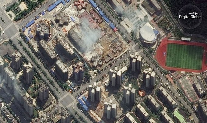 Khu dự án Meixi Lake (Changsa) vắng vẻ khi nhìn từ trên cao.