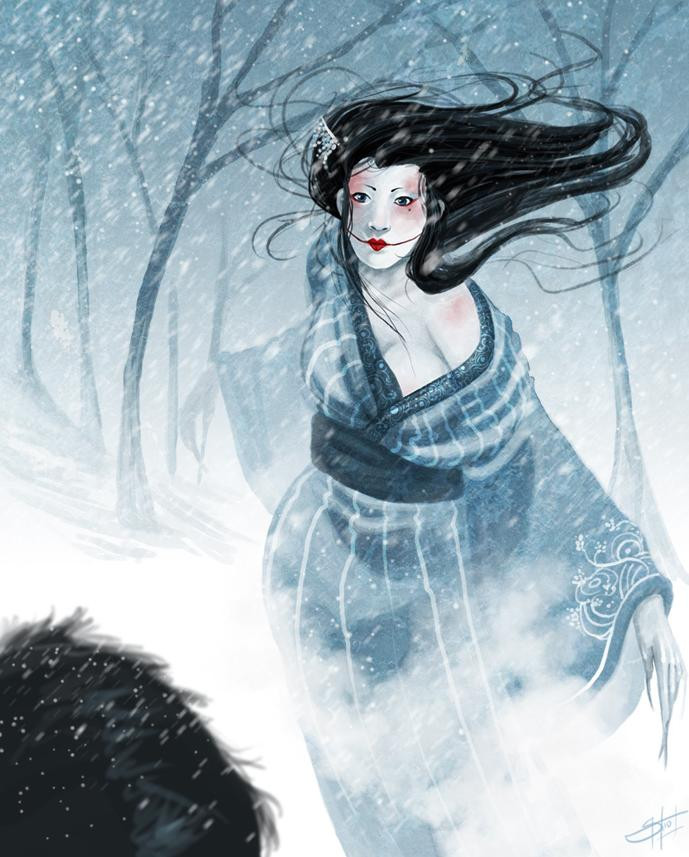 Yuki-onna được miêu tả có vẻ ngoài xinh đẹp, mái tóc đen dài, đôi môi hơi xanh cùng làn da trắng muốt gần như là trong suốt. Tuyết nữ này thường mặc một bộ kimono trắng và chỉ xuất hiện vào những ngày mùa đông khi tuyết rơi đầy.