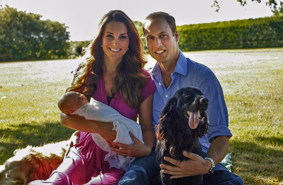 Chú chó màu đen trong hình có tên là Lupo - một thành viên trong gia đình hoàng tử William - Kate và là thú cưng không thể vắng mặt trong nhiều bức ảnh.