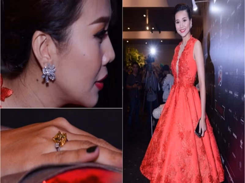 Siêu mẫu diện cây hàng hiệu, đặc biệt đeo nhẫn 4 tỷ tại một sự kiện năm 2015. Ảnh: Saostar.