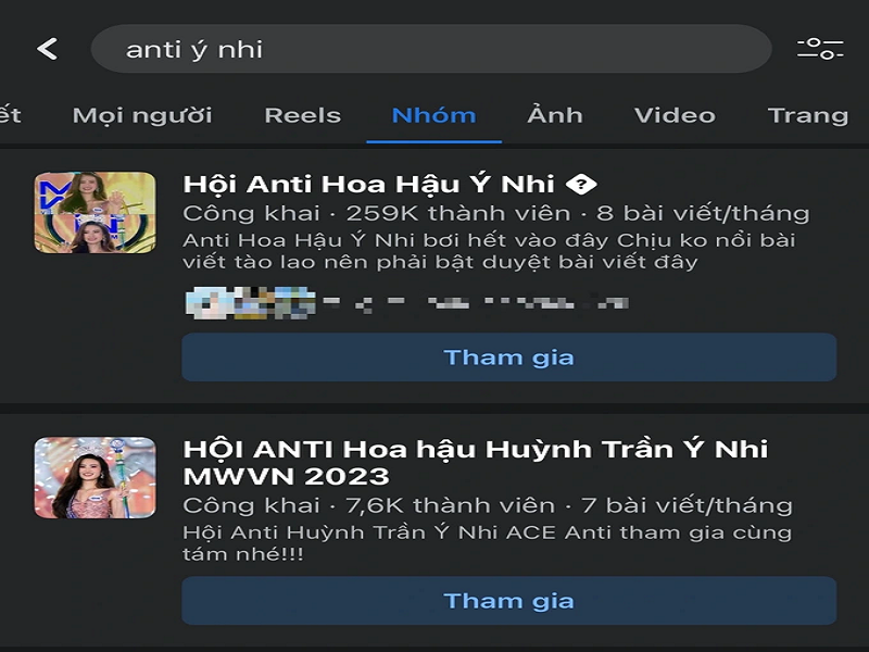 Mới đây, Hoa hậu Ý Nhi bị lập không ít group antifan. Các antifan ném đá người đẹp vì loạt phát ngôn như: “Bạn trai phải thay đổi để theo kịp tôi”, “bạn bè uống trà sữa, tôi đi thi hoa hậu". Một nhóm antifan Ý Nhi đã được lập nên với hơn 260.000 thành viên. Ảnh: Dân Trí.