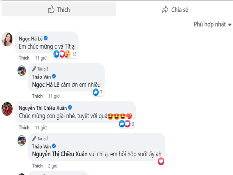 Vợ hiện tại của Công Lý - Ngọc Hà cùng nhiều nghệ sĩ gửi lời chúc mừng đến Gia Bảo.