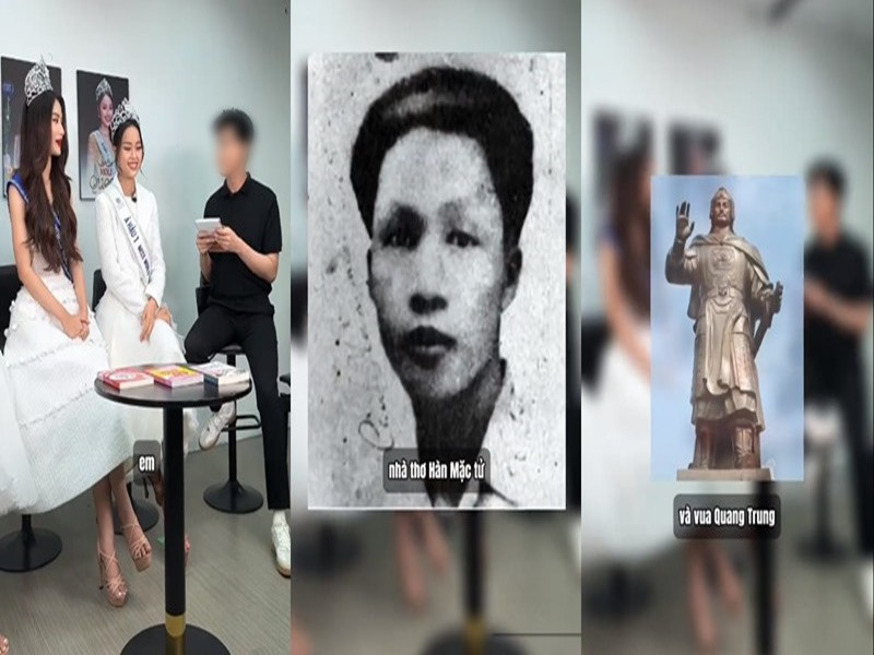 Trước đó, không ít phát ngôn của Ý Nhi cũng gây tranh cãi. Trong một buổi phỏng vấn, trước thử thách kể tên 3 người nổi tiếng ở Bình Định, Ý Nhi trả lời: “Em, nhà thơ Hàn Mặc Tử và vua Quang Trung". Ảnh: Đời Sống Pháp Luật.