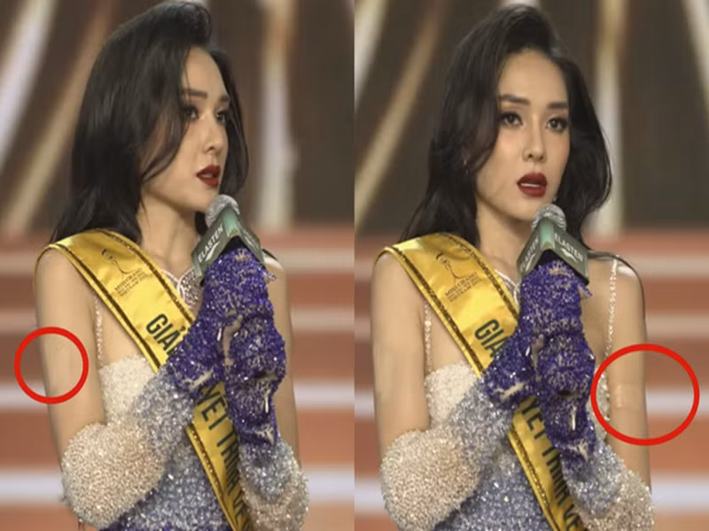 Trong chung kết Hoa hậu Hòa bình Việt Nam 2023, Lê Thị Hồng Hạnh đoạt danh hiệu á hậu 3. Sau đó, việc cô xăm hình mới nhận được sự quan tâm của nhiều khán giả. Ảnh: Saostar.