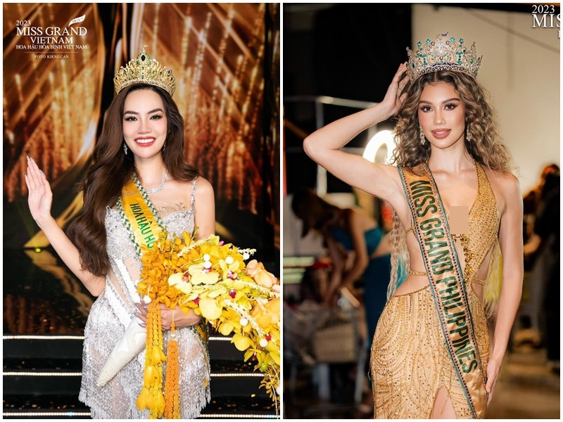 Nikki De Moura là một trong những đối thủ của Hoa hậu Lê Hoàng Phương tại Hoa hậu Hòa bình Quốc tế 2023. Ảnh: Miss Grand Philippines, Miss Grand Vietnam.