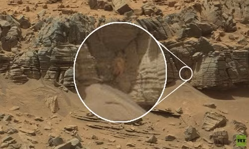 Không dừng lại ở đó, thiết bị tự hành Curiosity của NASA còn tiếp tục khiến dư luận xôn xao với những bức ảnh chụp được dáng dấp của người ngoài hành tinh trên vách đá sao Hỏa.