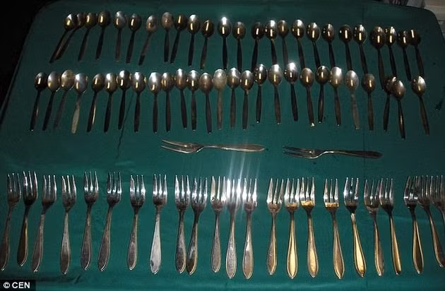 Hồi năm 2009, Margaret Daalman, đến từ Rotterdam (Hà Lan), cảm thấy đau bụng dữ dội. Sau khi chụp X-quang, các bác sĩ phát hiện rất nhiều thìa dĩa trong bụng bệnh nhân. Được biết, Daalman mắc phải chứng rối loạn nhân cách ranh giới nên cô đã “nuốt chửng” tới 78 chiếc thìa dĩa thay vì đồ ăn. Ảnh: CEN.