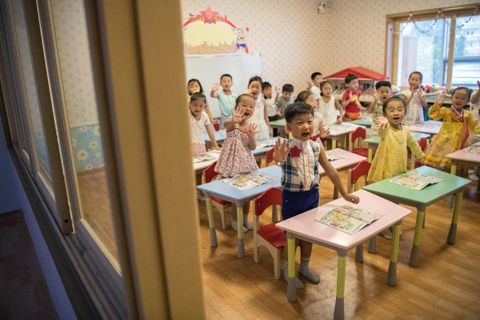 Bên trong một lớp học của trường mẫu giáo Gyongsang ở thủ đô Bình Nhưỡng của Triều Tiên.