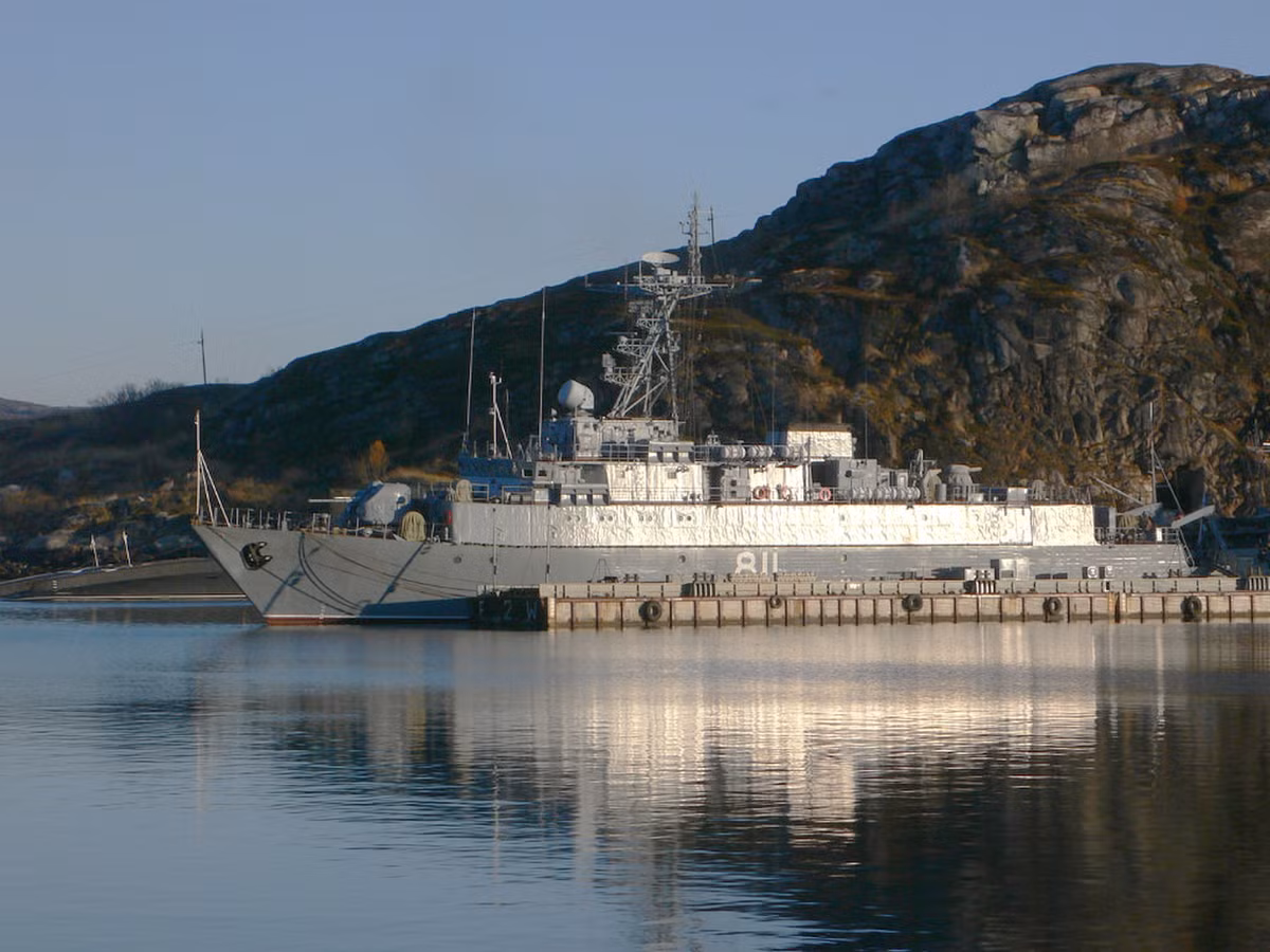 Tàu Vladimir Gumanenko có chiều dài 70 mét và lượng choán nước 900 tấn. Sử dụng động cơ Diesel M-503B-37 công suất 5.000 mã lực, tàu quét mìn Vladimir Gumanenko có thể đạt tốc độ tối đa 30 km/h. Ảnh: Tàu quét mìn lớp Gorya Zheleznyakov năm 1989. Ảnh: Wikipedia.