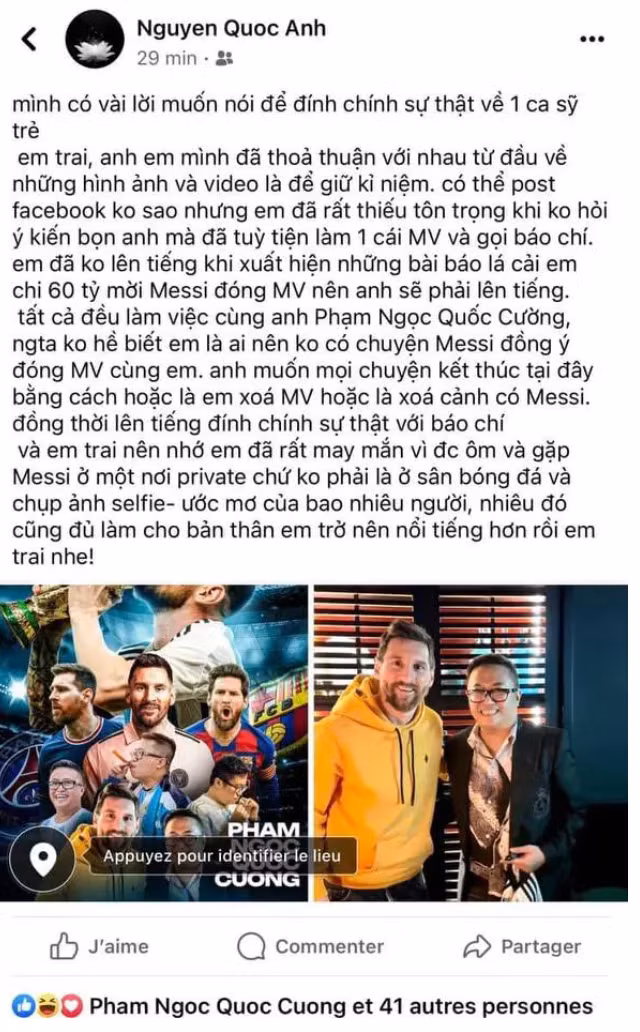 Jack không hỏi đã tùy tiện đưa hình ảnh Messi vào MV và liên hệ báo chí đưa tin. Jack đã không lên tiếng ngay khi có tin đồn chi 60 tỷ để mời Messi đóng MV.