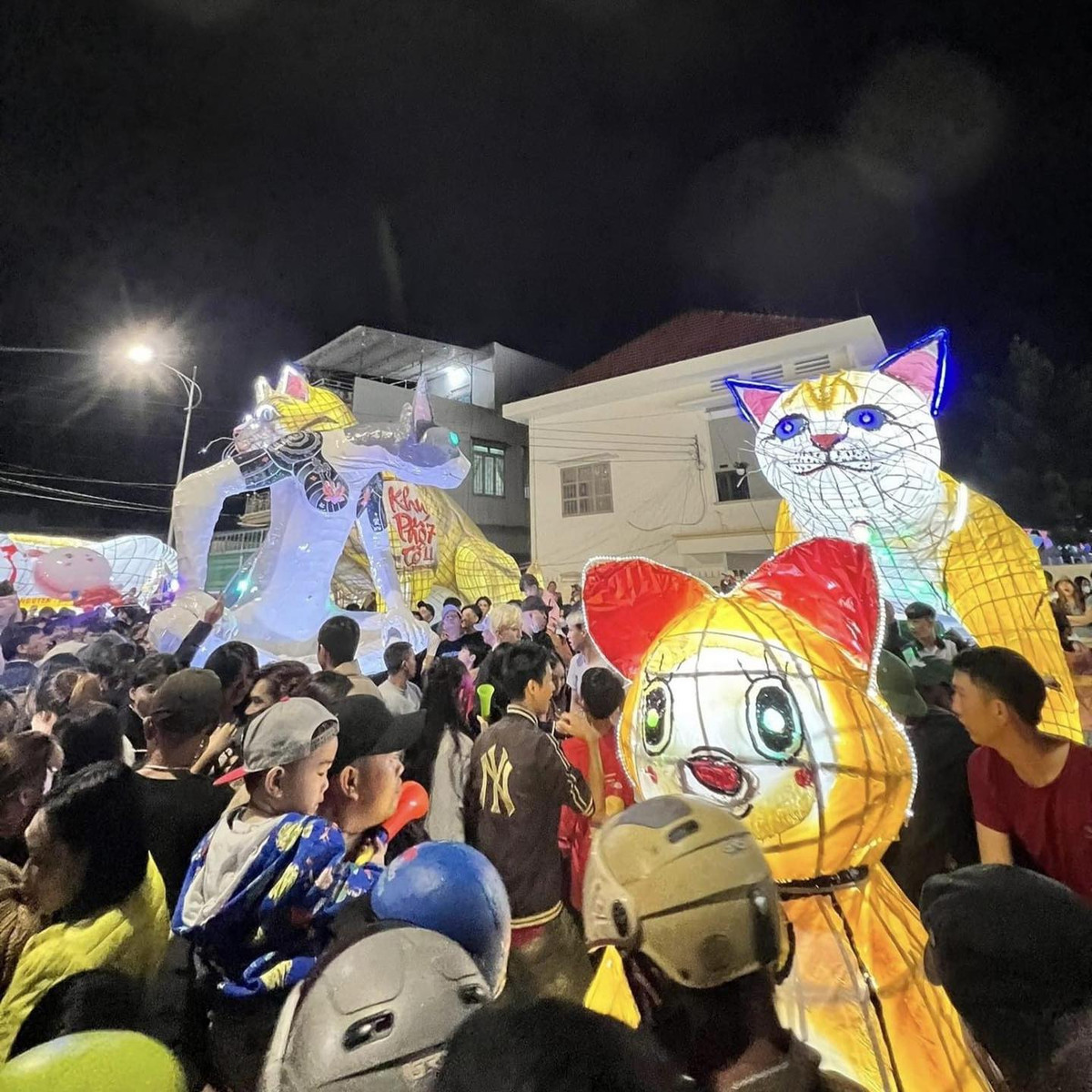 Từ hoạt động này mà trên MXH xuất hiện nhiều hình ảnh người dân chụp lại những mô hình đèn Trung thu linh vật mèo, với kích cỡ khổng lồ được diễu hành khắp phố.