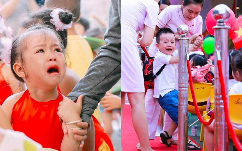 Biểu cảm "nước mắt lưng tròng" có lẽ là biểu cảm hài hước phổ biến nhất đối với các bạn nhỏ chuyển cấp, hoặc trẻ mới bước vào lớp 1.