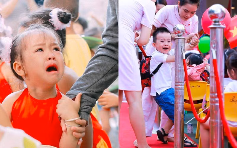 Biểu cảm "nước mắt lưng tròng" có lẽ là biểu cảm hài hước phổ biến nhất đối với các bạn nhỏ chuyển cấp, hoặc trẻ mới bước vào lớp 1.