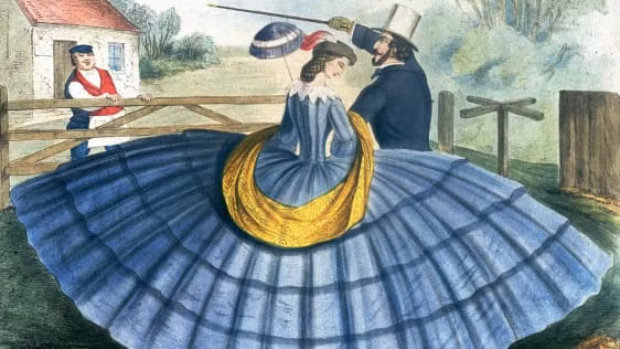 Thời trang Crinoline: Váy crinoline, thường được gọi là váy hoop, thịnh hành ở châu Âu thế kỷ 19, có hình dạng khung bên trong như một chiếc lồng. Đây là kiểu váy phồng sơ khai, có độ xòe lớn, rất nặng nề gây khó chịu, thậm chí khi mặc cần sự trợ giúp của nhiều người.