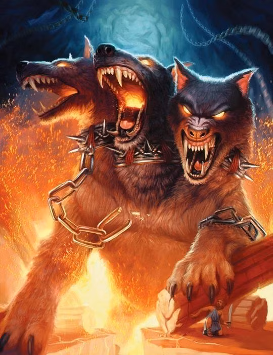 Nhiệm vụ của chó ba đầu Cerberus là ngăn không cho bất cứ người nào trốn thoát khỏi địa ngục bằng cách bơi qua sông Styx.