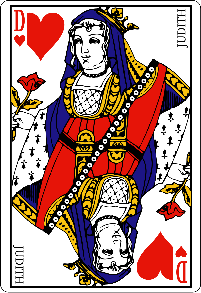 Trong khi lá bài K là vua (King) thì lá bài Q chính là hoàng hậu (Queen). Người ta đặc biệt chú ý đến lá bài Q cơ bởi trên tay bà hoàng này có cầm một bông hồng.