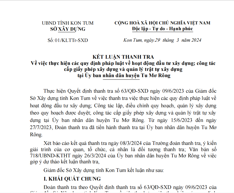 Kon Tum: Sai phạm dự án do BQLDA ĐTXD Tu Mơ Rông làm chủ đầu tư Kon Tum: Sai pham du an do BQLDA DTXD Tu Mo Rong lam chu dau tu