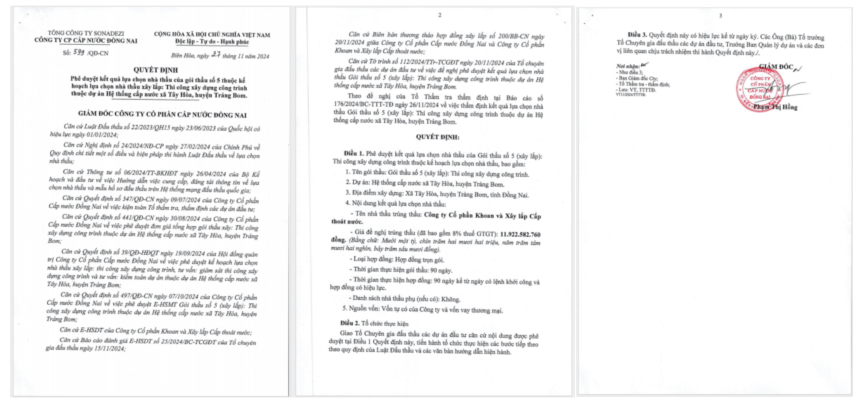 Trong vong 10 ngay, 2 goi thau tien ty cua cap nuoc Dong Nai ve tay Viwaseen11