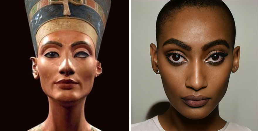 6. Neferneferuaten Nefertiti là một nữ hoàng trong triều đại thứ 18 của Ai Cập cổ đại và là vợ của Pharaoh Akhenaten. Bà được cho là đã cùng với chồng tạo ra một cuộc cách mạng tôn giáo khi chỉ tôn thờ một vị thần duy nhất Aten, cũng như giúp đây trở thành thời kỳ giàu có nhất của lịch sử Ai Cập cổ đại. Nhờ AI, chúng ta có thể chiêm ngưỡng hình ảnh hiện đại của nữ hoàng, vô cùng cá tính.