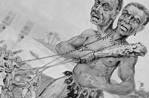 Câu chuyện kể về cuộc chạm trán với Kap Dwa, nơi ông bị bắt bởi thủy thủ người Tây Ban Nha và sau đó bị đâm chết trong một trận chiến.