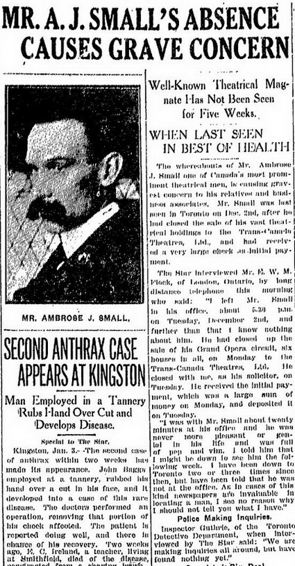 Cho đến thời điểm hiện tại, vụ mất tích của "ông trùm rạp hát" lừng danh thế giới Ambrose Smal vẫn là một trong những sự kiện gây chấn động nhất Canada.