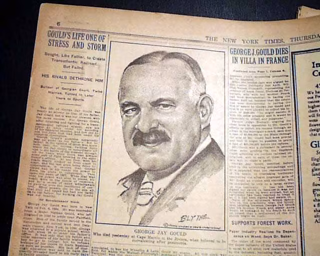Ông George Jay Gould, một tài phiệt Mỹ, viếng thăm ngôi mộ và sau đó qua đời vì viêm phổi.