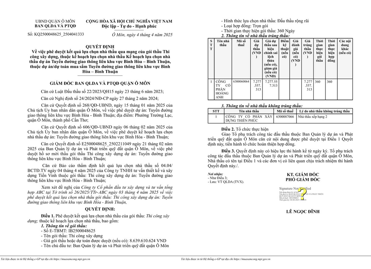 Can Tho: Cty Hoang Anh trung thau thi cong duong giao thong hon 7 ty