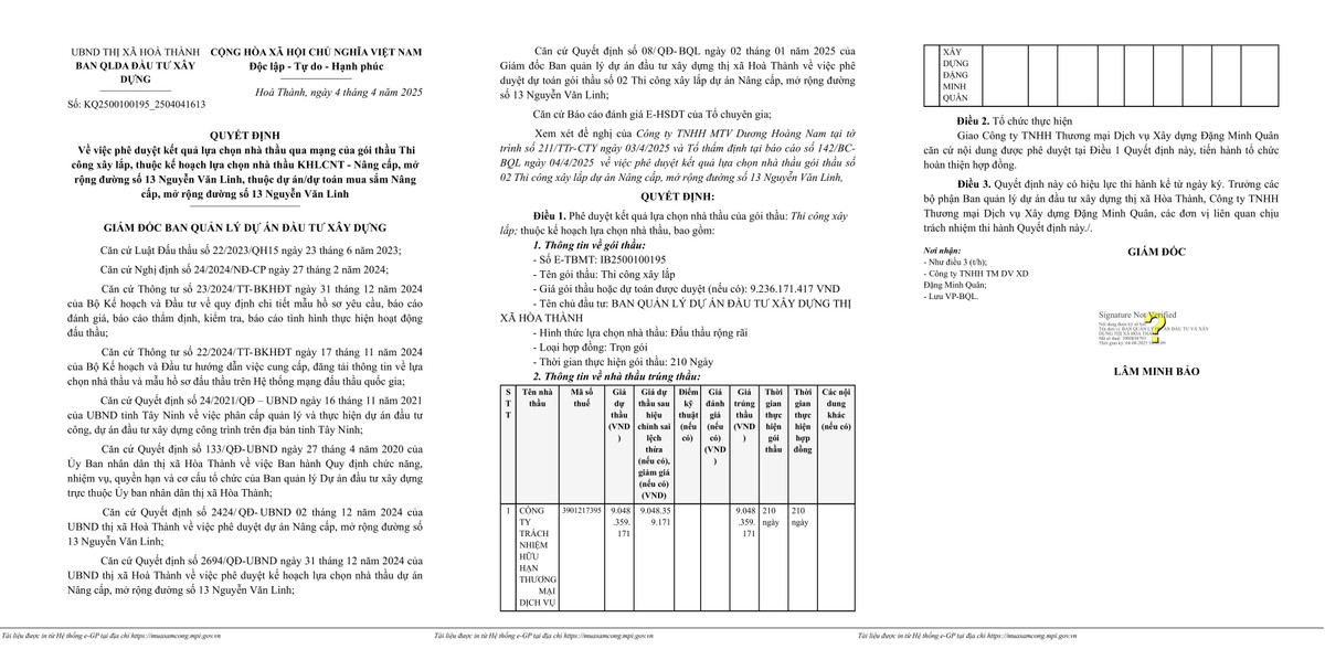 Công ty Đặng Minh Quân trúng 2 gói xây dựng tại Tây Ninh Cong ty Dang Minh Quan trung 2 goi xay dung tai Tay Ninh