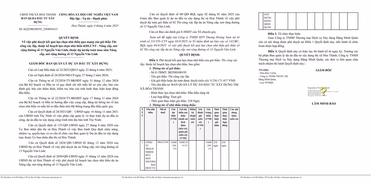 Cong ty Dang Minh Quan trung 2 goi xay dung tai Tay Ninh