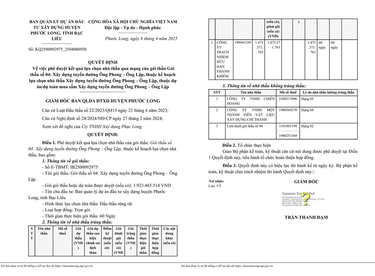 Bạc Liêu: Cty Thành Khiêm trúng liền 2 gói xây dựng tại Phước Long - Hình 2 Bac Lieu: Cty Thanh Khiem trung lien 2 goi xay dung tai Phuoc Long-Hinh-2