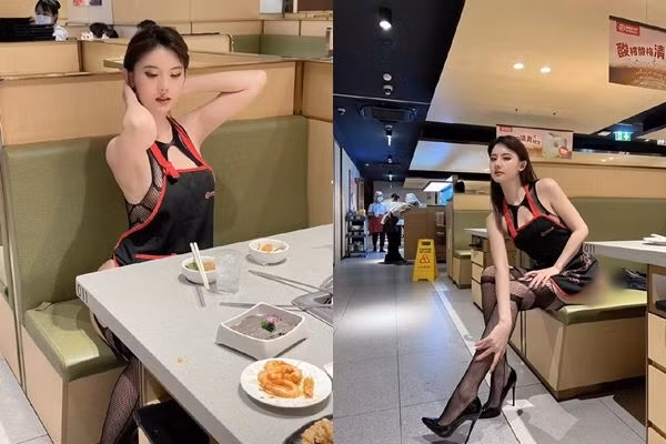 Dien mot “luoi danh ca” di an lau, hot girl gay chu y-Hinh-2