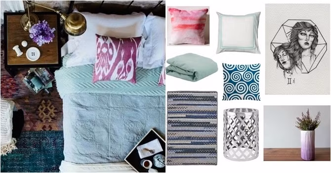 Cung Song Tử gắn liền với những sắc màu hay biến đổi, màu xanh da trời, các họa tiết kẻ, ô chấm và hình xoáy lốc.